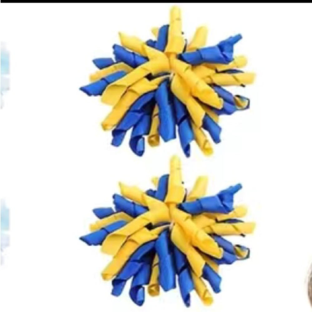 2pcs Blue and Gold Girls Curly Ribbon Hair Clip